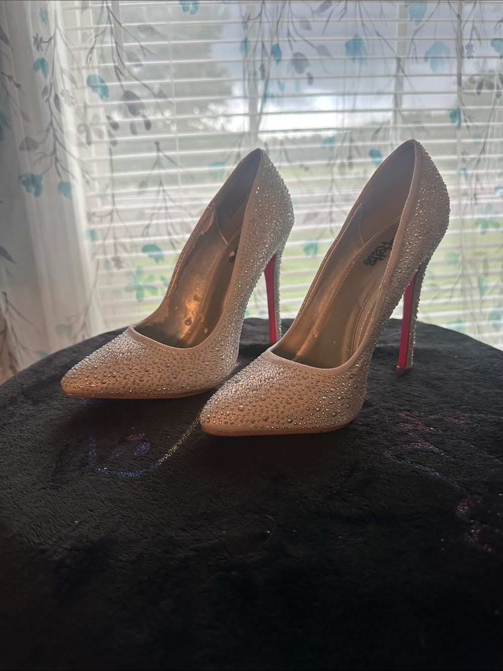 Charlotte Russe Nude Crystal Embellished Pumps with Pink Stiletto Heel